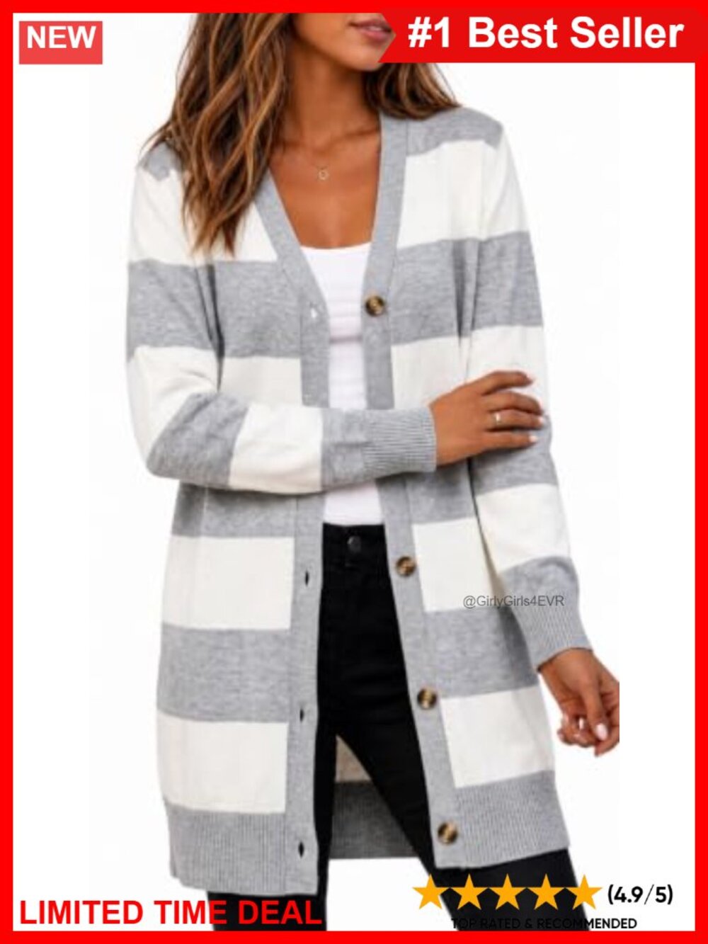 Women's Striped Cardigan Sweater Long Sleeve Button Down Open Front Fall